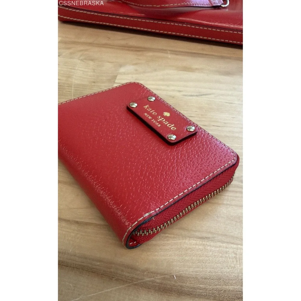 Kate Spade Red Wellesley Byrd Shoulder Bag Compact Wallet Set Pebbled Leather